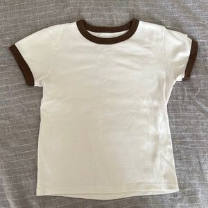 Brandy Melville short sleeved shirt - white with brown trim